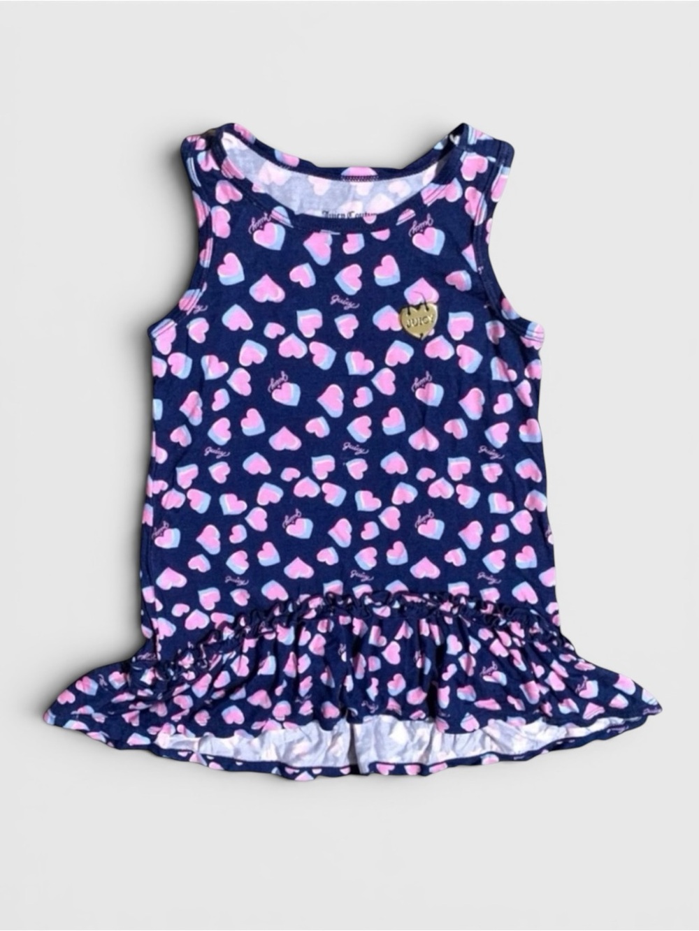 👚2/$10👗3/$12 NWT Juicy Couture Pink & Navy Heart Ruffle Hem Dress Toddler 2T